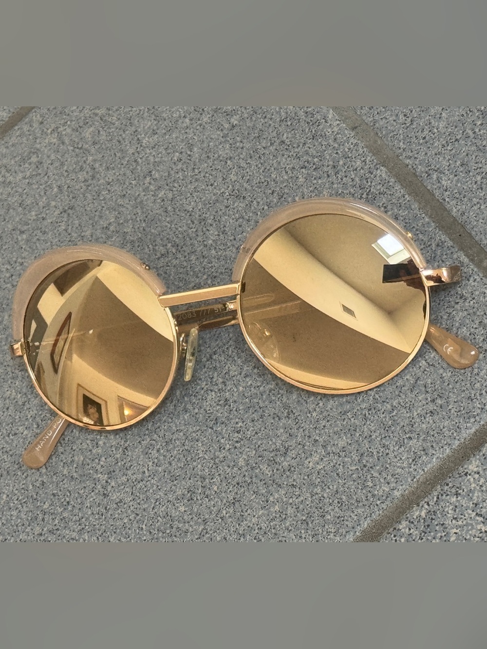 Le Specs Jester Women’s Round Gold Tan Frame Mirrored Sunglasses RARE